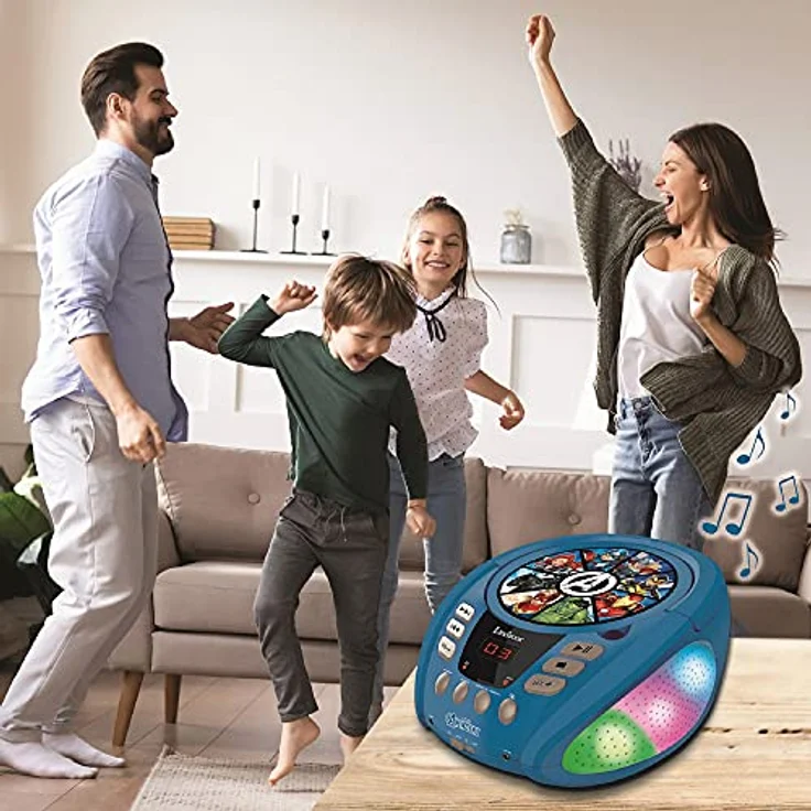 Lexibook RCD109AV Marvel Avengers-Bluetooth-CD-Player für Kinder-Tragbar, Lichteffekte, Mikrofonbuchse, Aux-In, Akku oder Netz, Mädchen, Jungen, Blau/Grau – Bild 8
