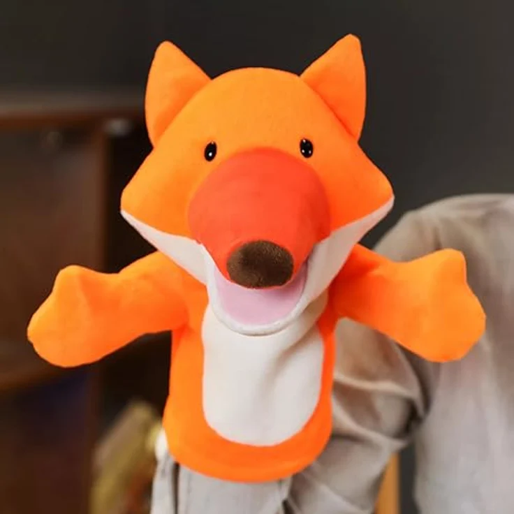 LOMTRATS Handpuppen-Set, Tierhandpuppen (Wolf, Tiger, Löwe, Affe), 25 cm, bewegliche Münder, aus Plüsch für Geschichtenerzählen und Vorschulunterricht – Bild 1