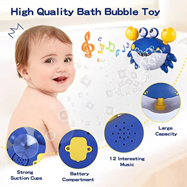 Jiosdo Baby Badewannenspielzeug, Krabbe Badespielzeug Bubble Mit Musik, Baby Wasserspielzeug Badewanne Spielzeug Kinder, Badespielzeug Baby ab 1 2 3 4 5 Jahr, Geschenke für Jungen und Mädchen (blau) – Bild 6
