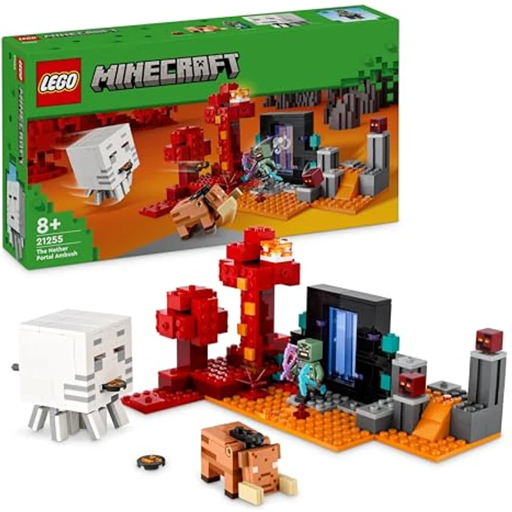 LEGO Minecraft Hinterhalt am Netherportal, Gaming-Spielzeug im Nether für Kinder mit Kampfszenen und legendären Figuren inkl. Ghast, Geschenk für Gamer-Jungs und Mädchen ab 8 Jahren 21255 – Bild 1