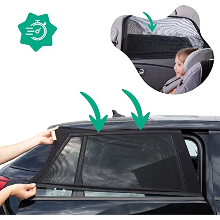 Badabulle Auto-Sonnenblende, 2er Pack Sonnenschutz für Seitenscheiben, Universalgröße für 110 cm x 60 cm, atmungsaktiv und inkl. Transporttasche – Bild 4