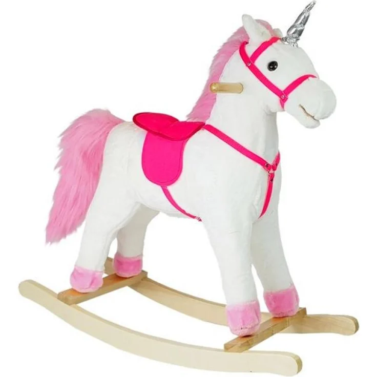 Leantoys Schaukelndes Einhorn, 74 cm mit Geräuschen, beweglicher Schnauze und Schwanz, weiß