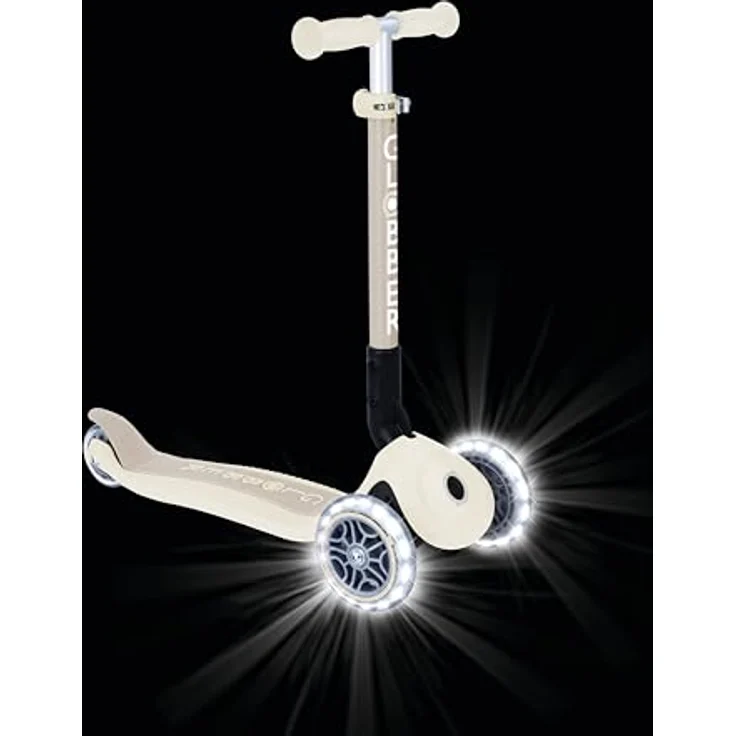 GLOBBER JUNIOR FOLDABLE LIGHTS – Tretroller, 3-rädrig, 120/80 mm PU-Rollen, ABEC 9, batterielose LED-Leuchtrollen, kokos weiß – Bild 2