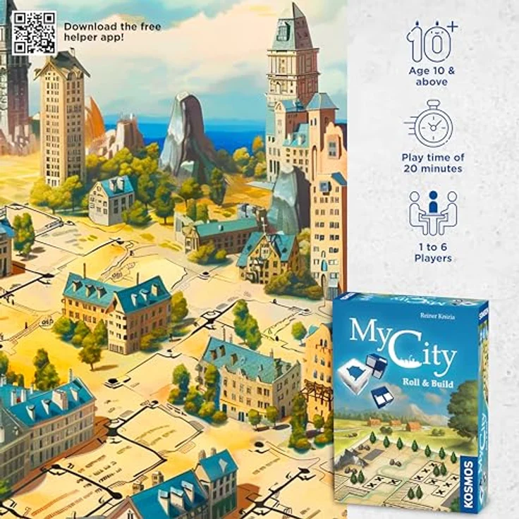 Thames & Kosmos My City Roll & Build, Entscheidungsspiel für 1 bis 6 Spieler, ab 10 Jahren, 12 Episoden, Gold – Bild 2