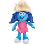 Schmidt Spiele Plüschfigur Schlumpfblüte, 27 cm großes Plüsch Stofftier aus Die Schlümpfe, waschbar, rosa Kleidchen und gelber Hut mit Blume