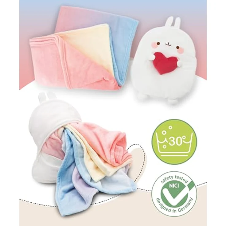 NICI Przytuanla MOLANG, 2-in-1 Kuscheltier mit Fleecedecke (175x140 cm), weiß/rot, 35 cm – Bild 3