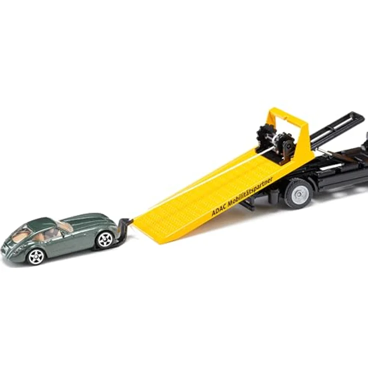 siku MAN Abschleppwagen ADAC, 1:55, Metall/Kunststoff, Gelb, Ausziehbare Seilwinde, Kipp- und absenkbare Transportplattform – Bild 3