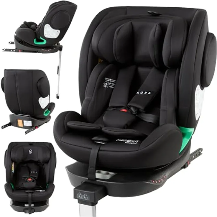 FableKids NORA Autokindersitz 360° drehbar mit Isofix, für 40-150 cm, ab Geburt bis ca. 12 Jahre, schwarz