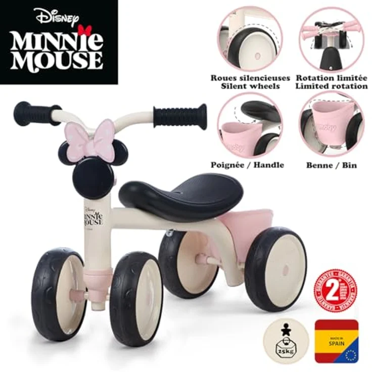 Smoby Minnie Rookie Ride-On, Retro-Laufrad im Minnie Maus Design mit vier Rädern und leisen Reifen – Bild 2