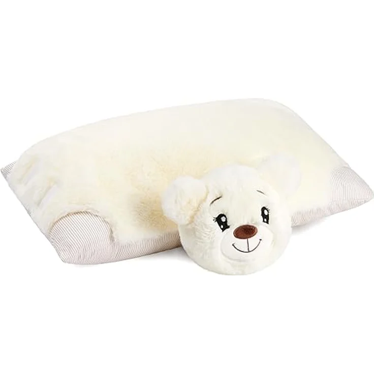 BRUBAKER Kuscheltier-Kissen Bär - 2 in 1 Teddybär und Kuschelkissen - 40 x 30 cm Plüschtier - aufklappbares Kinder Plüschkissen mit Klettverschluss - Tierkissen Stofftier Teddy - Beige – Bild 3