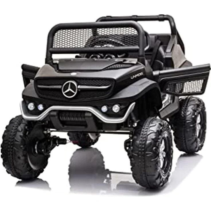 FINOOS Kinder elektroauto Mercedes Unimog 12V Elektroauto für Kinder mit 2,4 Ghz Fernbedienung, LED Beleuchtung und 4x4 Allrad, 1-5 Jahre (Schwarz) – Bild 3