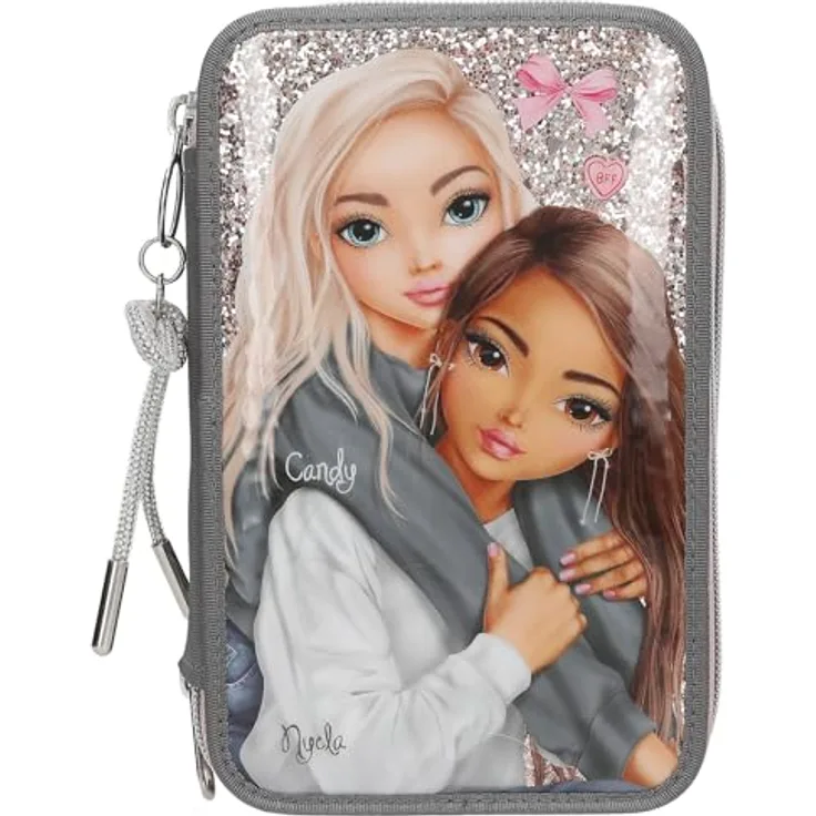 Depesche TOPModel 3-Fach Federtasche MY BFF, rosa-grau, inkl. 54 Stifte und Zubehör