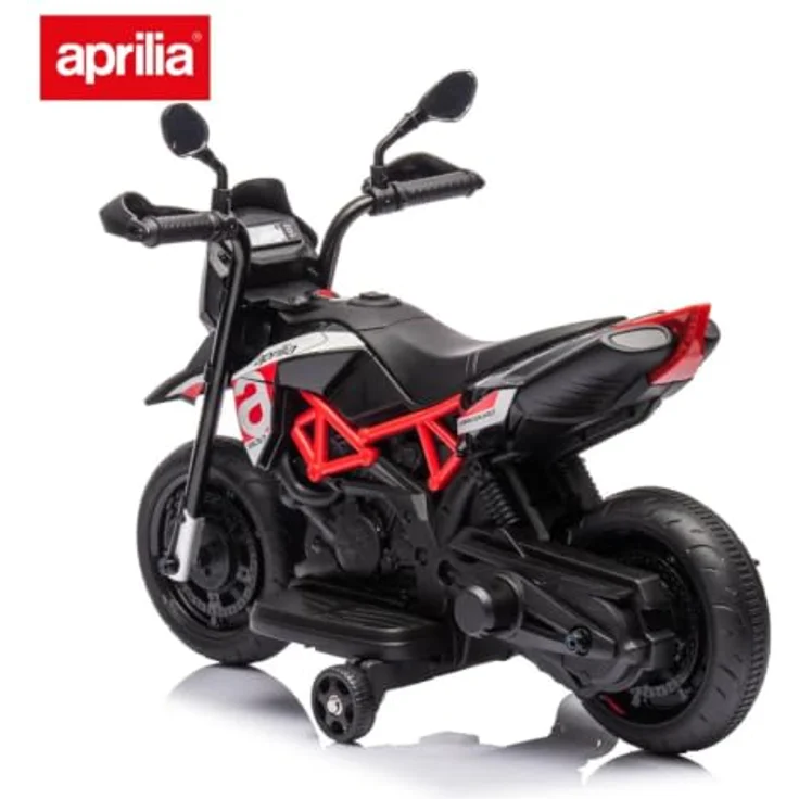 Vrooomy Kindermotorrad Aprilia Dorsoduro 900, 6V mit Scheinwerfer und abnehmbaren Stützrädern, rot, für 1-3 Jahre – Bild 5