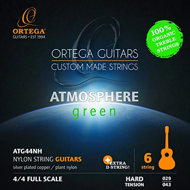 ORTEGA Atmosphere Green Series Gitarrensaiten Organic Nylon Treble - Hard + Extra D Saite (ATG44NH)