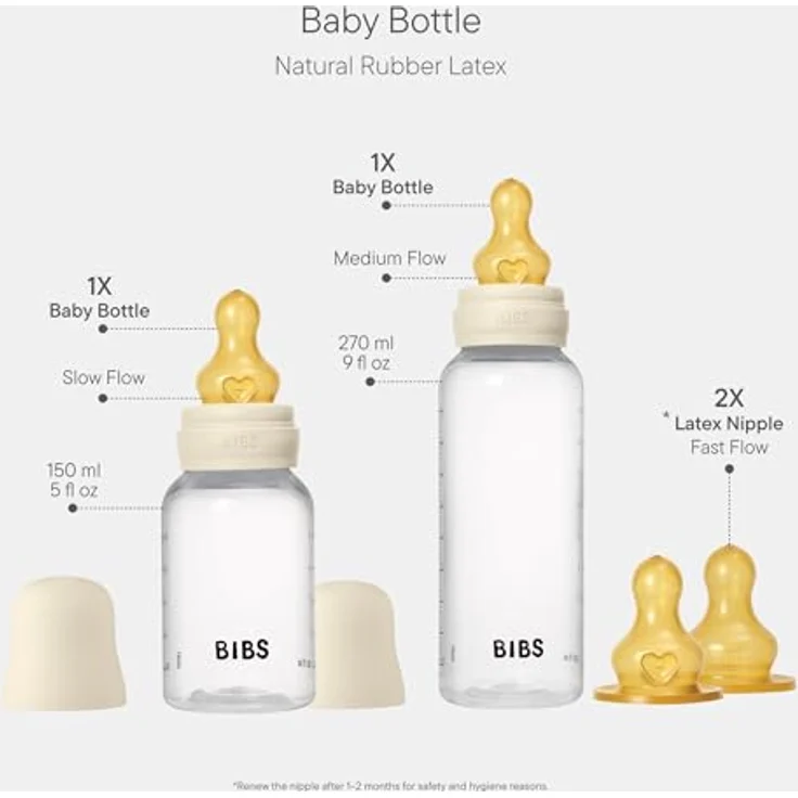 BIBS Anti-Colic Baby Bottle Set, Antikolikflaschen mit Gummisauger, Ivory, 270 ml und 150 ml – Bild 2