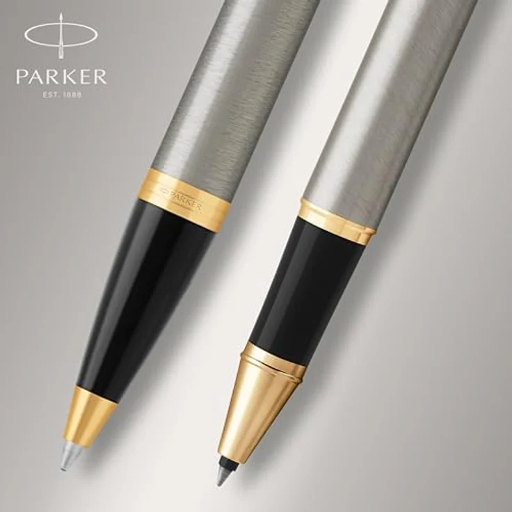 Parker Pen BALL PEN KIT, Kugelschreiber Set in Šampaninė mit Edelstahl-Oberfläche und vergoldeten Ringen, 2 Stück – Bild 5