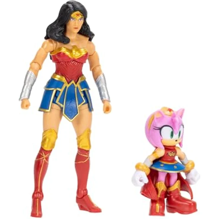 Sonic The Hedgehog DC x Sonic Amy & Wonder Woman Actionfiguren-Multipack, 6,35 cm Amy als Wonder Woman und 12,7 cm Klassische Wonder Woman Figur, beweglich mit 5 und 23 Gelenkpunkten, Sammlerstück – Bild 4