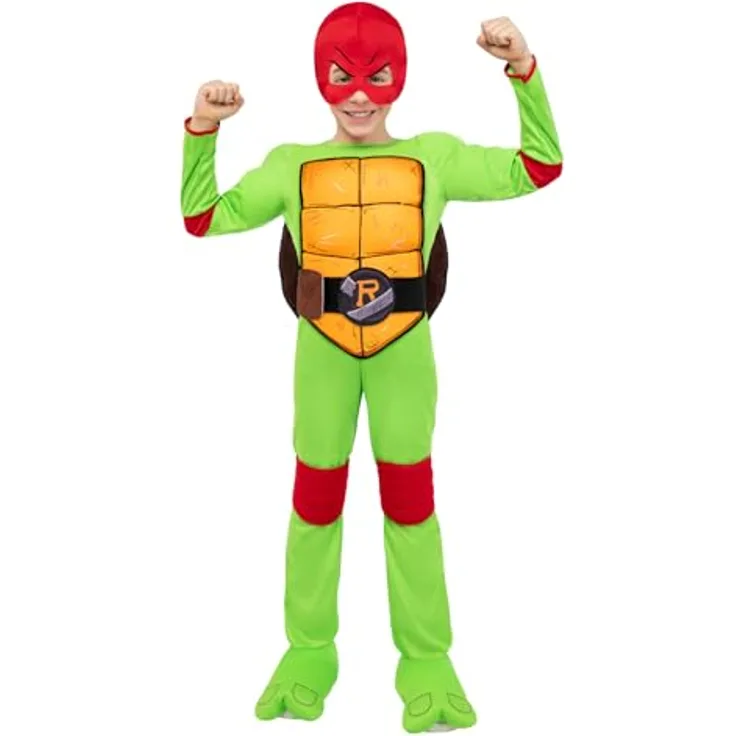 Funidelia Offizielles Raphael Teenage Mutant Ninja Turtles Kostüm für Kinder, grüner Overall mit Maske und Panzer, Größe 5-6 Jahre, für Karneval, Halloween und Partys