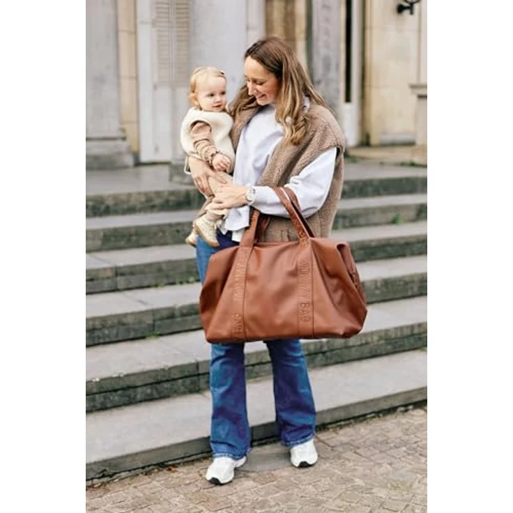 CHILDHOME Mommy Bag, Wickeltasche aus Kunstleder in Dunkelbraun, großes Fassungsvermögen, inklusive Wickelunterlage und Kühltasche, verstellbarer Schultergurt, unterteilt, Isolierfach, für Reise und Alltag – Bild 2