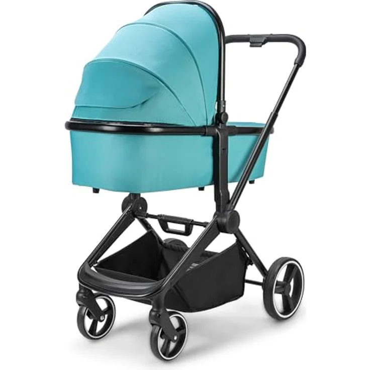 Booboo Kinderwagen Jazzi 2 in 1 Kombi-Kinderwagen inkl. Babywanne mit Matratze, Sportwagen, Sportsitz mit Liegefunktion, Zusammenklappbar - Ocean – Bild 3