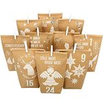 PAPIERDRACHEN Extravaganter Adventskalender zum Befüllen - mit 24 braunen Geschenktüten und 24 Zahlenaufklebern - Motiv Waldtiere weiß - zum Basteln und Verschenken - Weihnachten & Advent