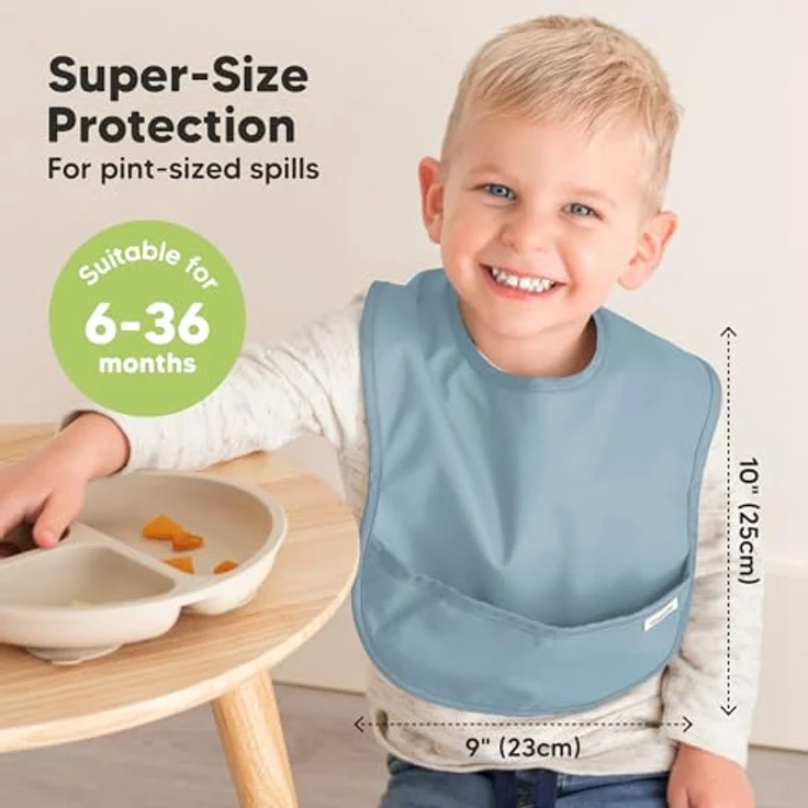 KeaBabies Presto 3er-Pack Wasserdichte Lätzchen mit Auffangschale, Abwaschbar und Schmutzabweisend, für Babys von 6 bis 36 Monaten, Ocean – Bild 3