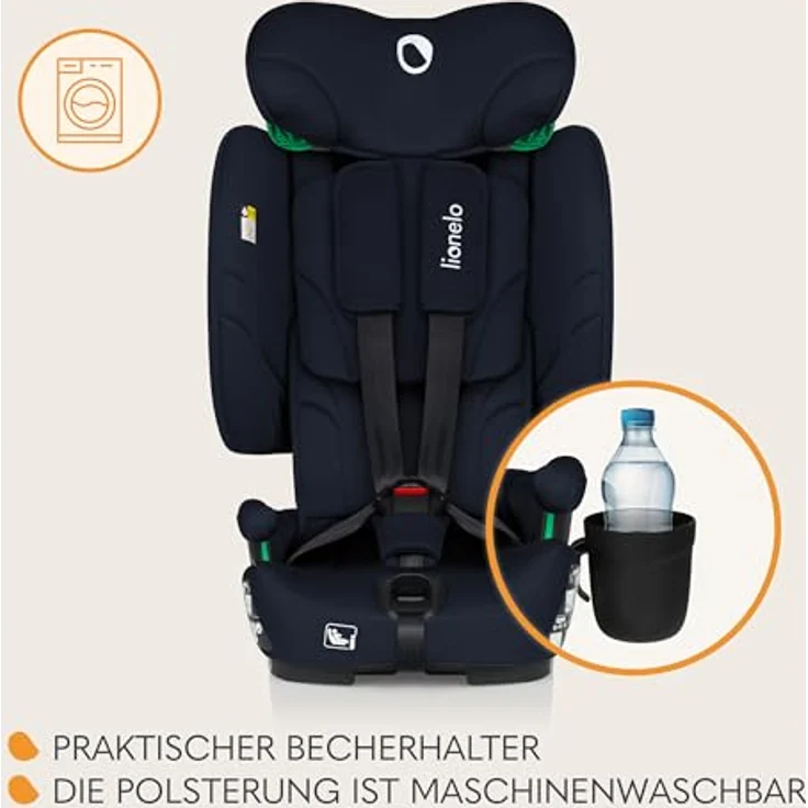 Lionelo Nelly I-Size, Kindersitz mit Isofix, 4 Liegepositionen, 5-Punkt-Gurtsystem, schwarz – Bild 8