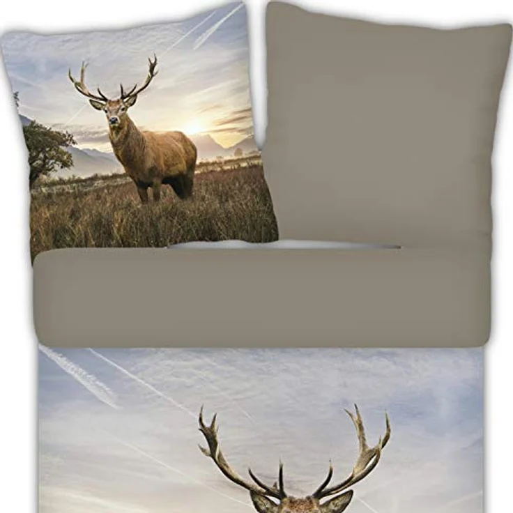 ESPiCO Bettwäsche Trendy Bedding Hirsch Tiermotiv Geweih Sonnenaufgang Rotwild Wildtier, Größe:135 cm x 200 cm – Bild 2