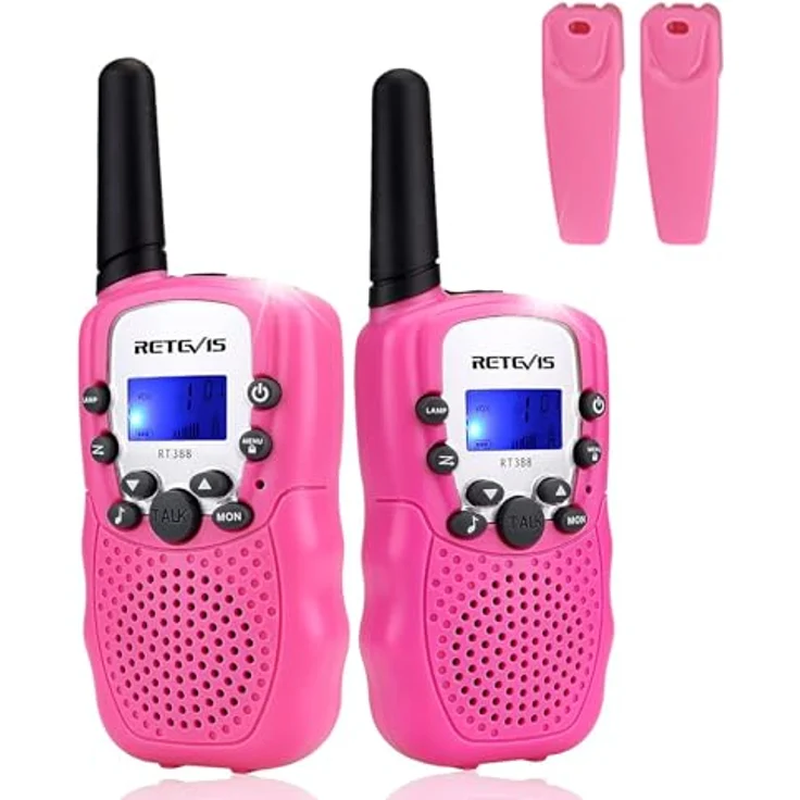 Retevis RT388 Walkie Talkie Kinder, 8 Kanäle Funkgerät mit großer Reichweite und Taschenlampe, VOX, rosa, für 3-12 Jahre, 1 Paar – Bild 1