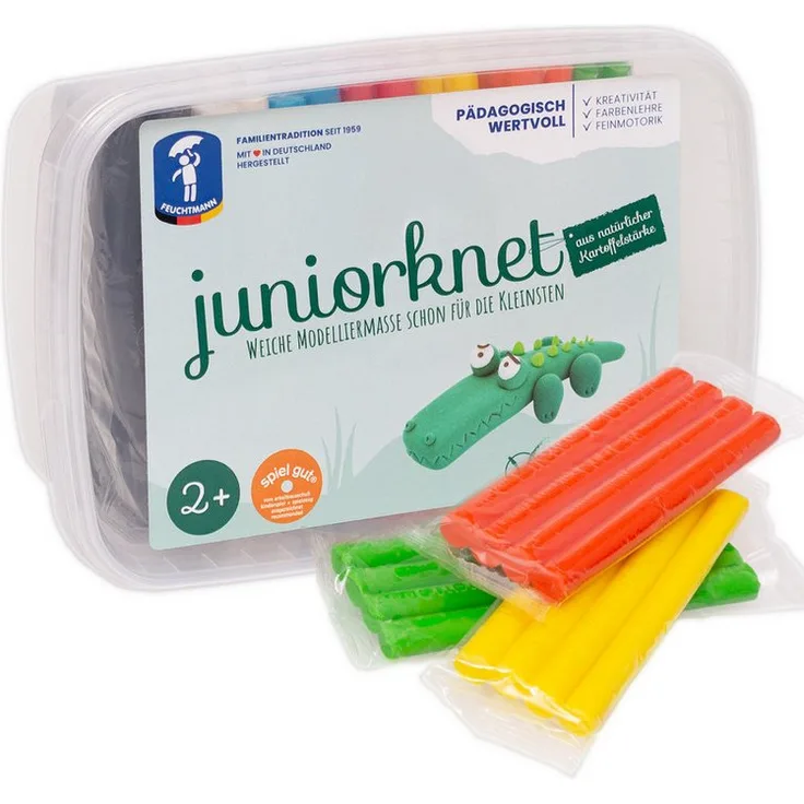 Feuchtmann Modelliermasse JUNiORKNET Maxi, 14 x 35g vegane und glutenfreie Kinderknete nicht trocknend, bunt