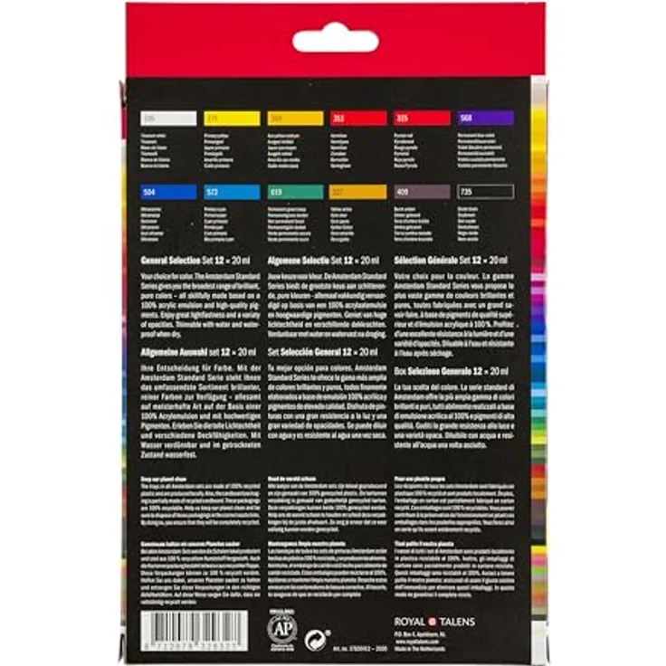 Amsterdam Standard Series Acrylfarben Set für Einsteiger, 12 x 20 ml Tuben in Basistönen, seidenmatte Deckkraft – Bild 2