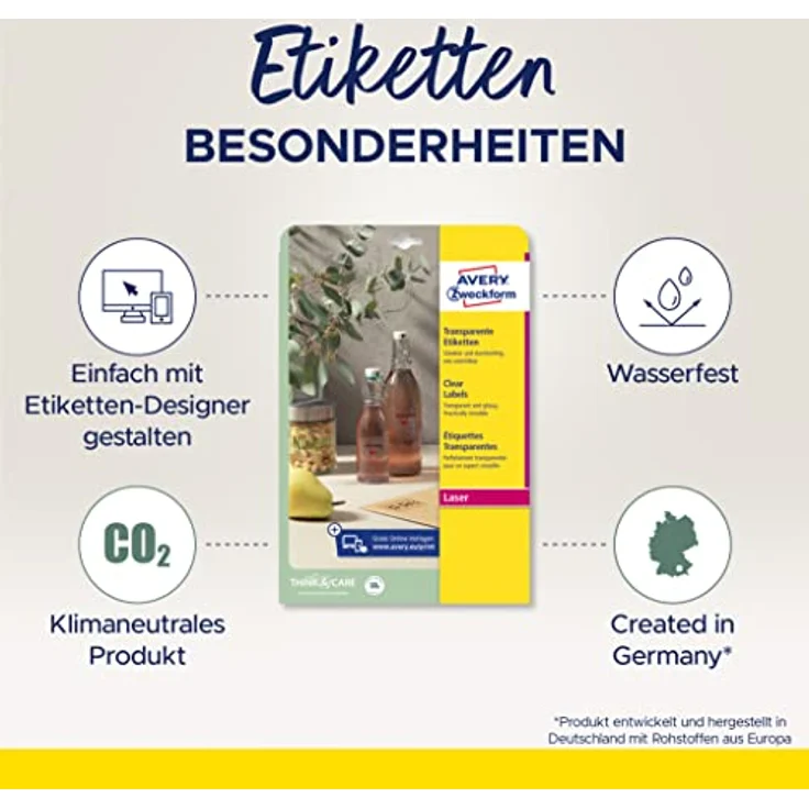 AVERY Zweckform L7781-25 transparente Etiketten (1.000 Klebeetiketten, 45,7x25,4mm auf A4, selbstklebend, Aufkleber zum Bedrucken, wetterfest, Beschriftungen/Produktaufkleber) 25 Blatt, durchsichtig – Bild 2