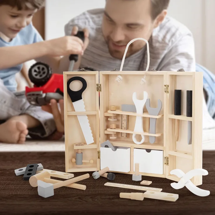 Joyz Spielwerkzeugkoffer Werkzeugkasten, für Kinder ab 2 Jahren, mit 8 Werkzeugen, aus robustem Holz
