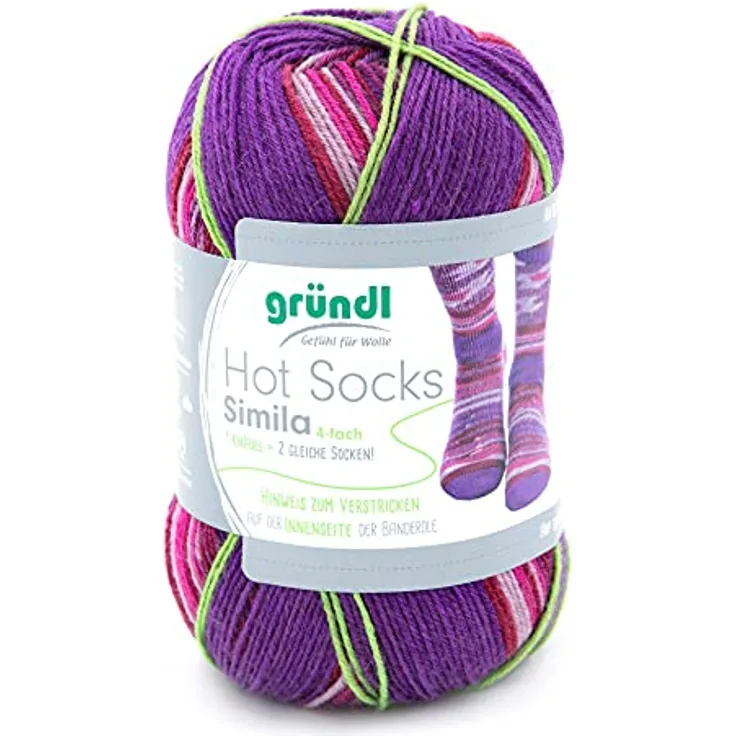 Gründl NEU! 4-fädige Sockenwolle mit dem grünen Faden, Simila, 2 identische Socken aus einem Knäuel, 100 gr. 75% Schurwolle / 25% Polyamid, (402 NEU)