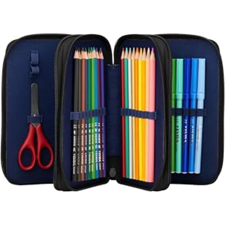 ergobag Maxi Mäppchen Set 40-Teilig, Lyra Bunt- und Filzstifte, Kleingeld Fach, Lineal, Sc​​here Super ReflektBär - Schwarz – Bild 4