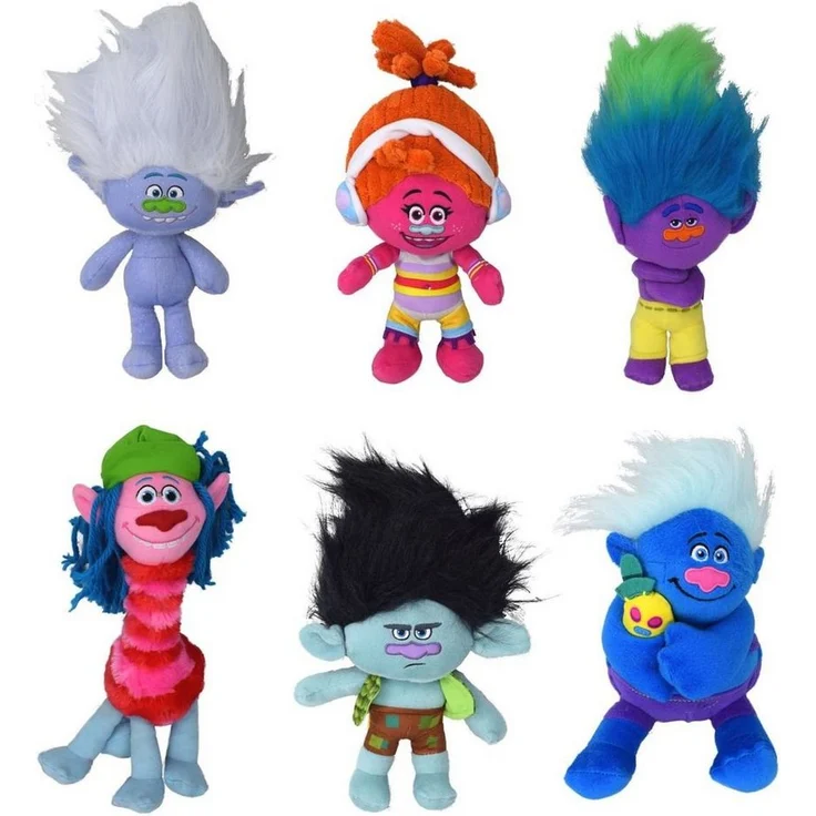 DreamWorks Trolls Plüschfigur Cooper, Creek, Guy Diamond, authentisches Design, mehrfarbig, 100% Polyester