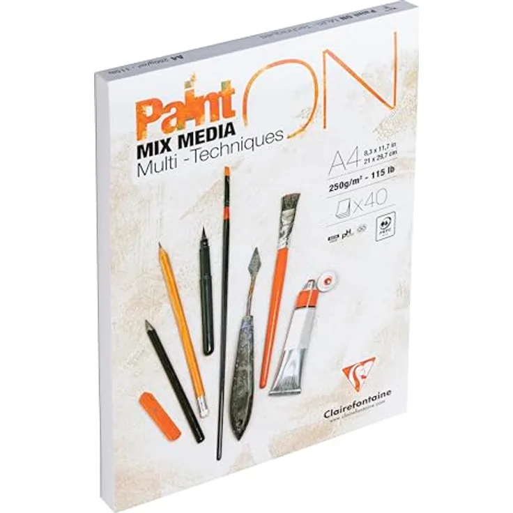 CLAIRFONTAINE Zeichenblock Multitechnik PaintOn, DIN A4, 40 Blatt, 250 g/m² für Trocken- und Nasstechniken
