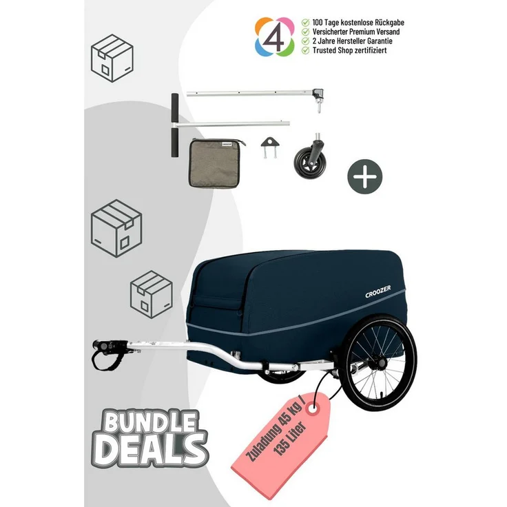 Croozer Cargo Tuure Fahrradlastenanhänger mit Bollerwagenset, 135 Liter Volumen, bis 45 kg belastbar, Farbe: Blueberry Blue