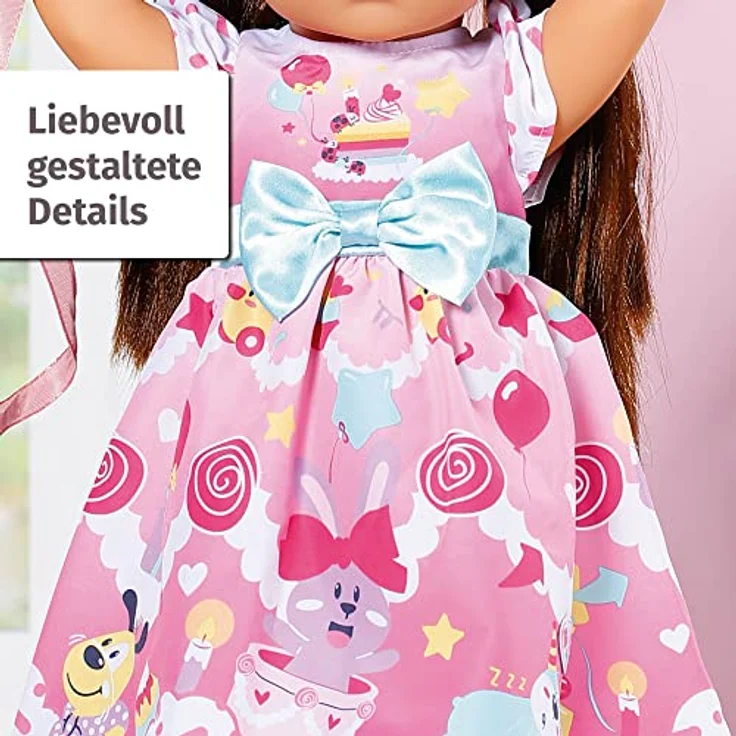 BABY Born Zapf Creation 834152 Deluxe Geburtstag 43cm-Puppenzubehör Puppenkleidung Set bestehend aus Kleid, Schuhen, Papierkrone und Törtchen, rosa türkis – Bild 3