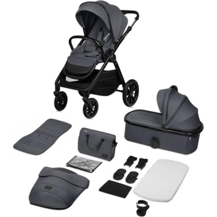 Lionelo LAYLA 2 in 1 Kombikinderwagen, für 0-48 Monate bis 22 kg, mit verstellbarer Rückenlehne, Luftzirkulation, 360° schwenkbaren PU-Rädern und vollständiger Federung, AiryDots, wasserdichtes XXL-Verdeck