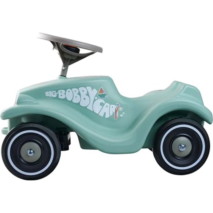 BIG Bobby Car Classic Green Sea - Rutschauto ab 1 Jahr im bunten Meeres-Design mit grauem Sicherheits-Lenkrad und Hupe, für Kinder von 1-5 Jahre (bis 50 kg), salbei mit Aufklebern – Bild 2