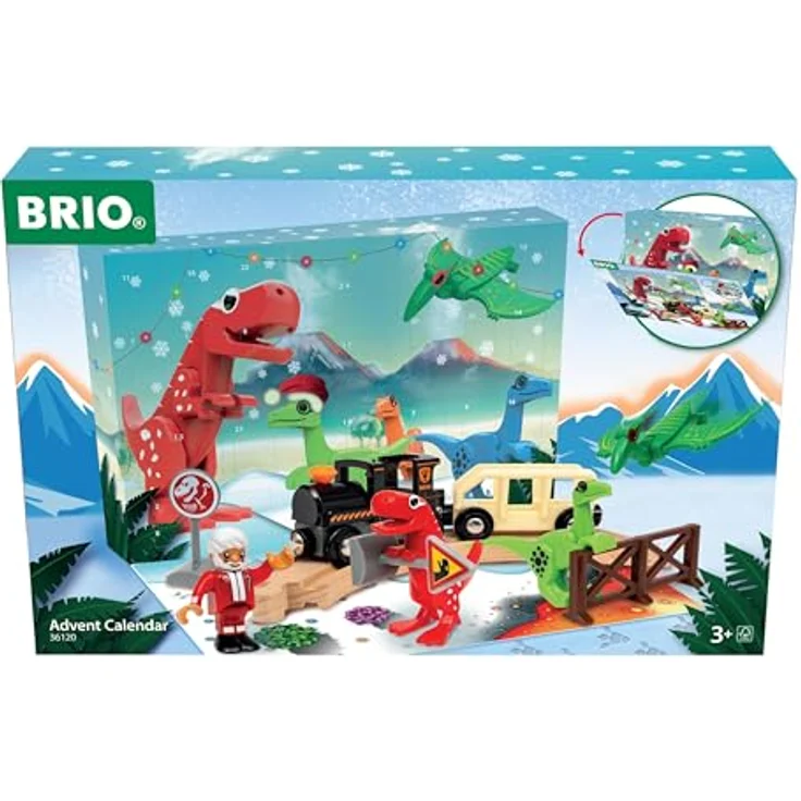 BRIO World 36120 Adventskalender, Eisenbahn-Zubehör mit Dinosaurier-Thema, für Kinder ab 3 Jahren, kompatibel mit BRIO Eisenbahnsets, aus FSC-zertifiziertem Buchenholz und Kunststoff – Bild 1
