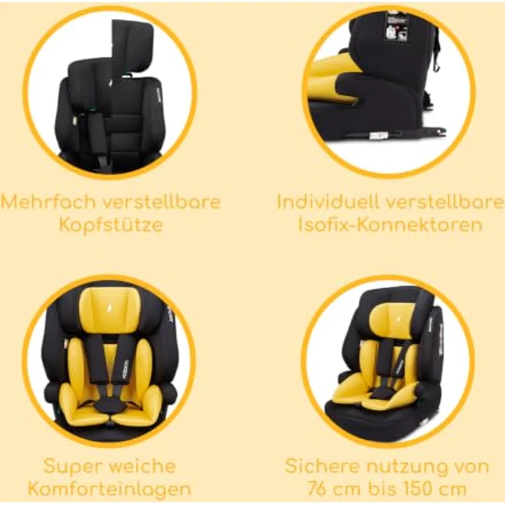 Osann Jazzi Isofix Autokindersitz, mitwachsend für Kinder von 76 bis 150 cm, sicher und bequem, i-Size, 5-Punkt-Gurt, individuell verstellbare Isofix-Konnektoren – Bild 3