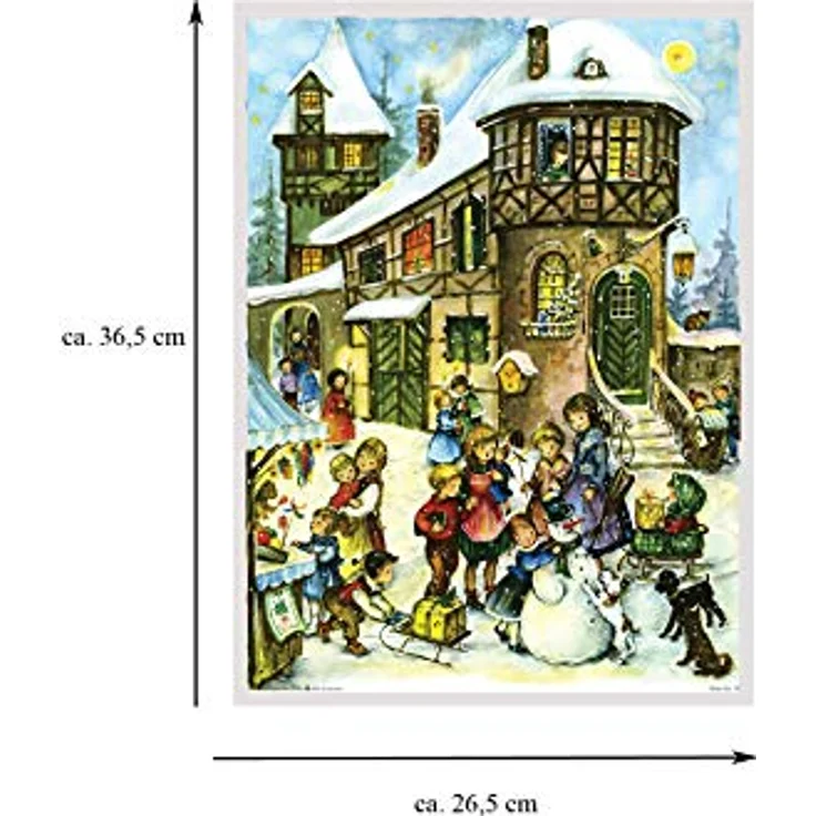Richard Sellmer Verlag Nostalgischer Adventskalender "Freude im Schnee", mit 24 Bildern und Glimmer, für Kinder und Erwachsene, ca. 26,5 x 35,5 cm, Made in Germany – Bild 4