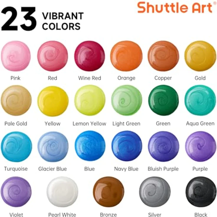 Shuttle Art Metallic Pouring Acrylfarben Set, 24 Stück in 60 ml Flaschen, vorgemischte Acrylfarben mit Silikonöl für Leinwand, Holz, Stein und Papier, ungiftig – Bild 3