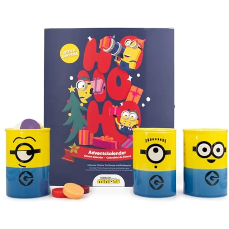 Minions Adventskalender Duftlampe, Keramik mit 24 Wachsblöcken in 12 verschiedenen Düften, H 27 cm