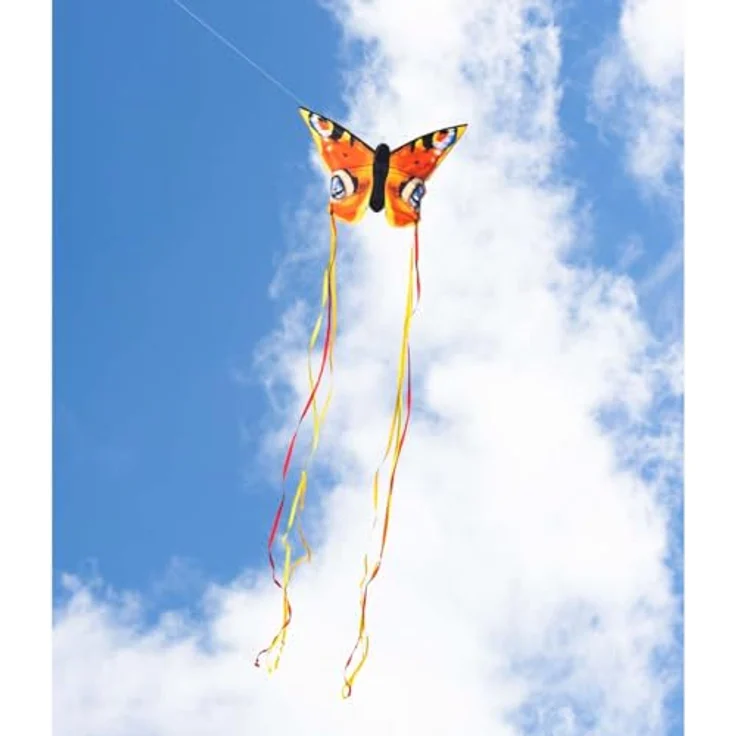 HQ Design 106545 Butterfly Peacock L, Kinderdrachen Einleiner für Kinder ab 5 Jahren, 80x130cm mit 2x600cm Drachenschwanz, inkl. 17kp Polyesterschnur 40m auf Spule, für 2-5 Bft Wind – Bild 4