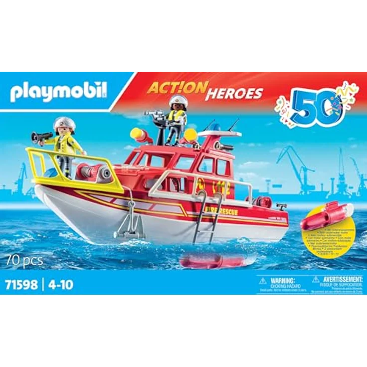 Playmobil® Feuerlöschboot (71598), Action Heroes, 50 Jahre Konstruktions-Spielset, (70 St) – Bild 4