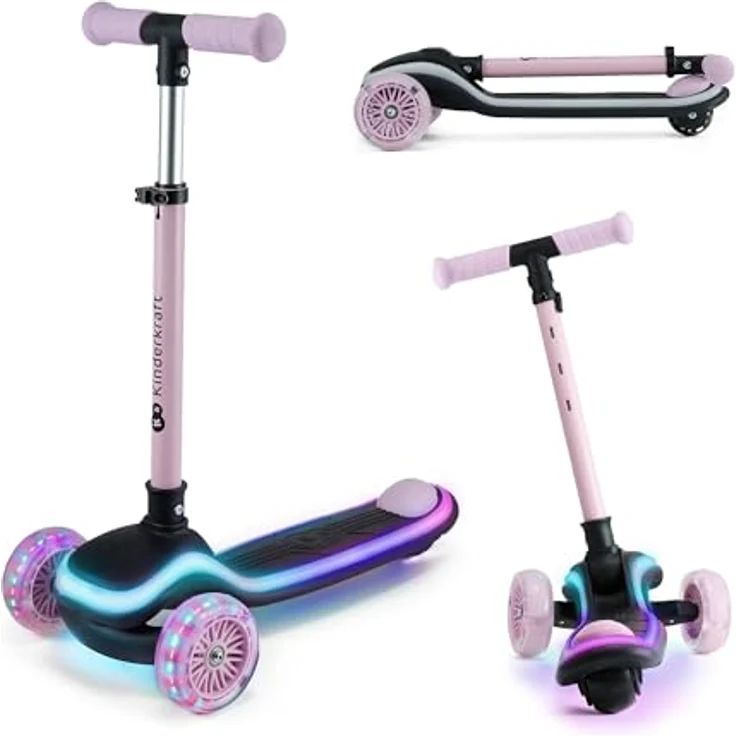 Kinderkraft RAKET Kinderroller, Scooter mit LED Rädern, höhenverstellbarem Lenker und modernem Design, rosa – Bild 1