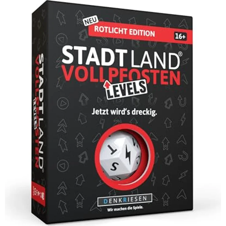 DENKRIESEN Stadt Land Vollpfosten® Levels – Rotlicht Edition | Ab 16 Jahren | 2-6 Spieler | Partyspiel mit Blitzwürfel – Bild 1